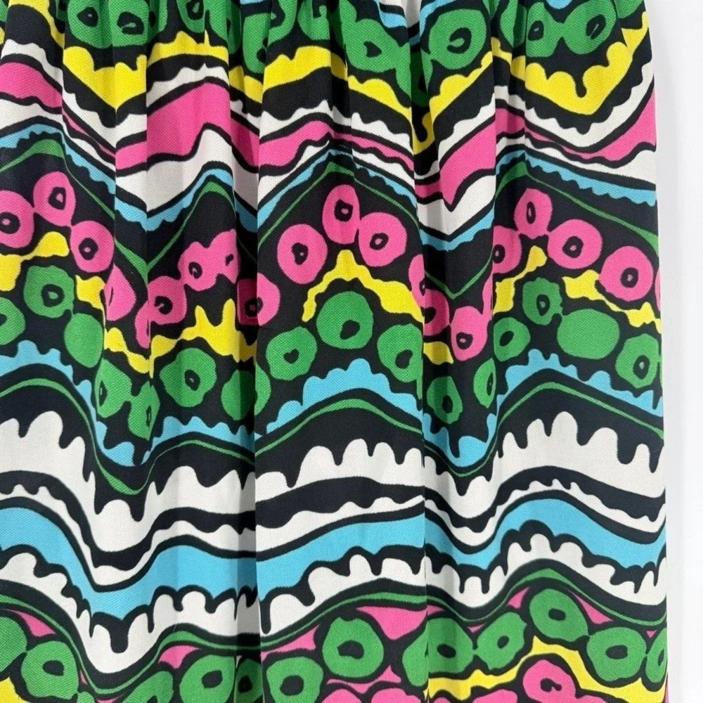 Vintage 60s 70s Psychedelic‎ Print Maxi Dress Black Mock Neck Sleeveless